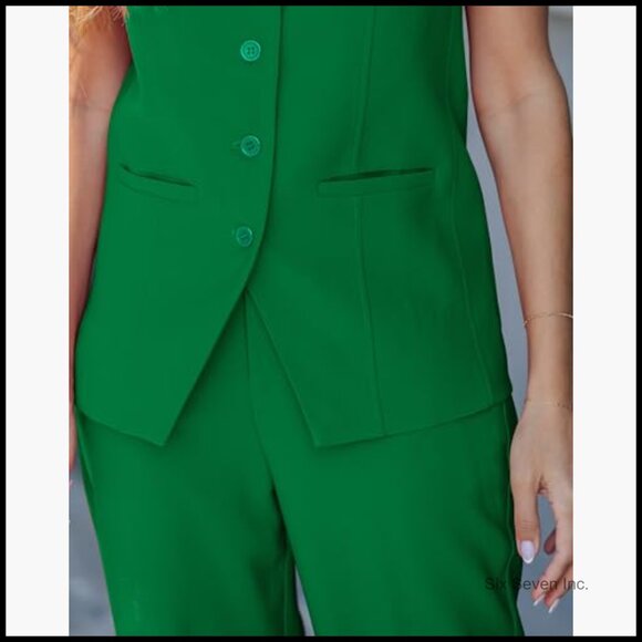 Sleeveless Blazer Vest Straight Leg Pants Suit Set Business Casual - Picture 4 of 7